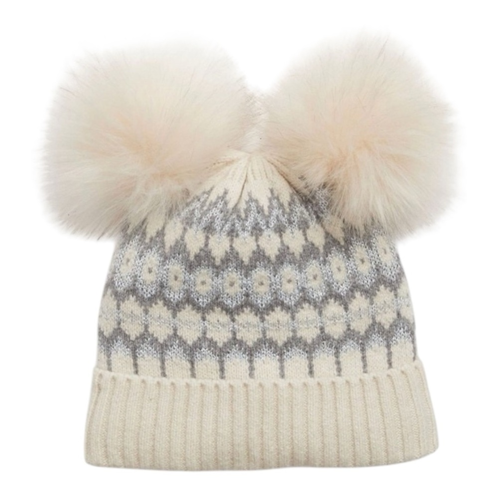 Baby Gap Girls Cash Soft Fair Isle Knit Beanie Double Pom Pom Winter Warm Small